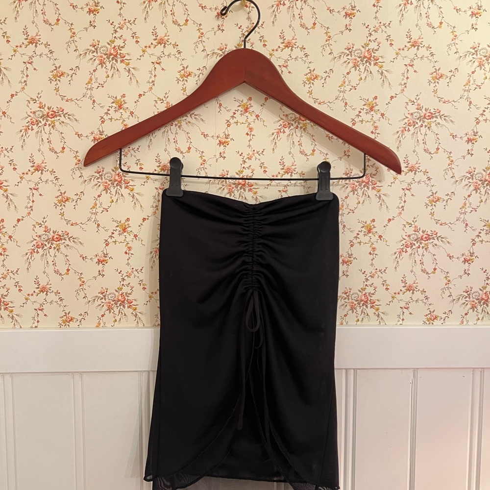 Black ruched layered mesh top